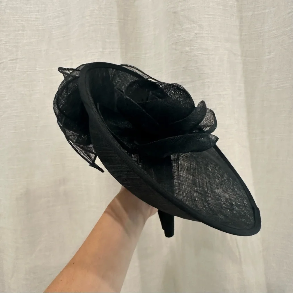 St Julian Black Kentucky Derby headband hat woven with flowers